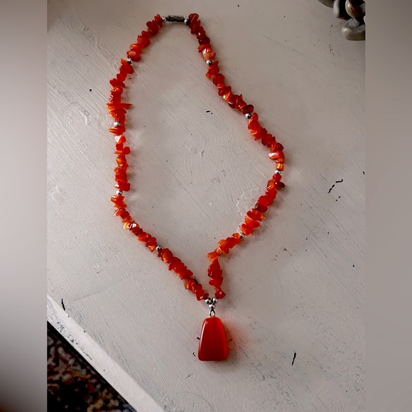 Vintage America Jewelry - Women's Coral Necklace W/ Silver Beads as Accents